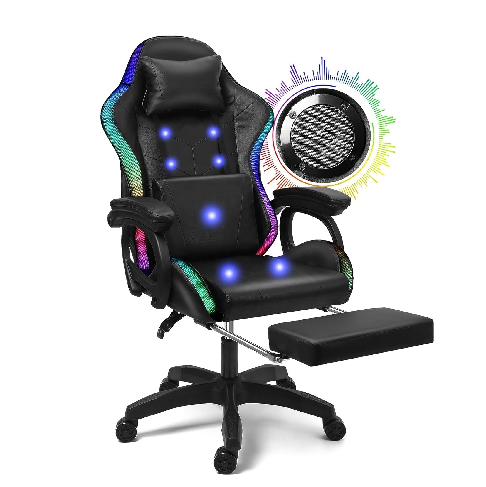 Cheap Rgb Led Pu Leather Gaming Chair Massage Office Gamer Chairs  Racing Black And Red Computer Chair With Light And Speaker