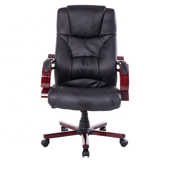 Comfortable Sedentary Leather Solid Wood Office Chair Reclining Swivel Chair Boss Leather Solid Wood Lift Executive Chair