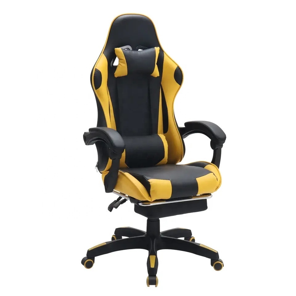 Hot Selling Chair Gaming Mexico Yellow Black Racing Computer Cheap Reclining Sillas Cadeira Gaming Chairs with Extended Footrest