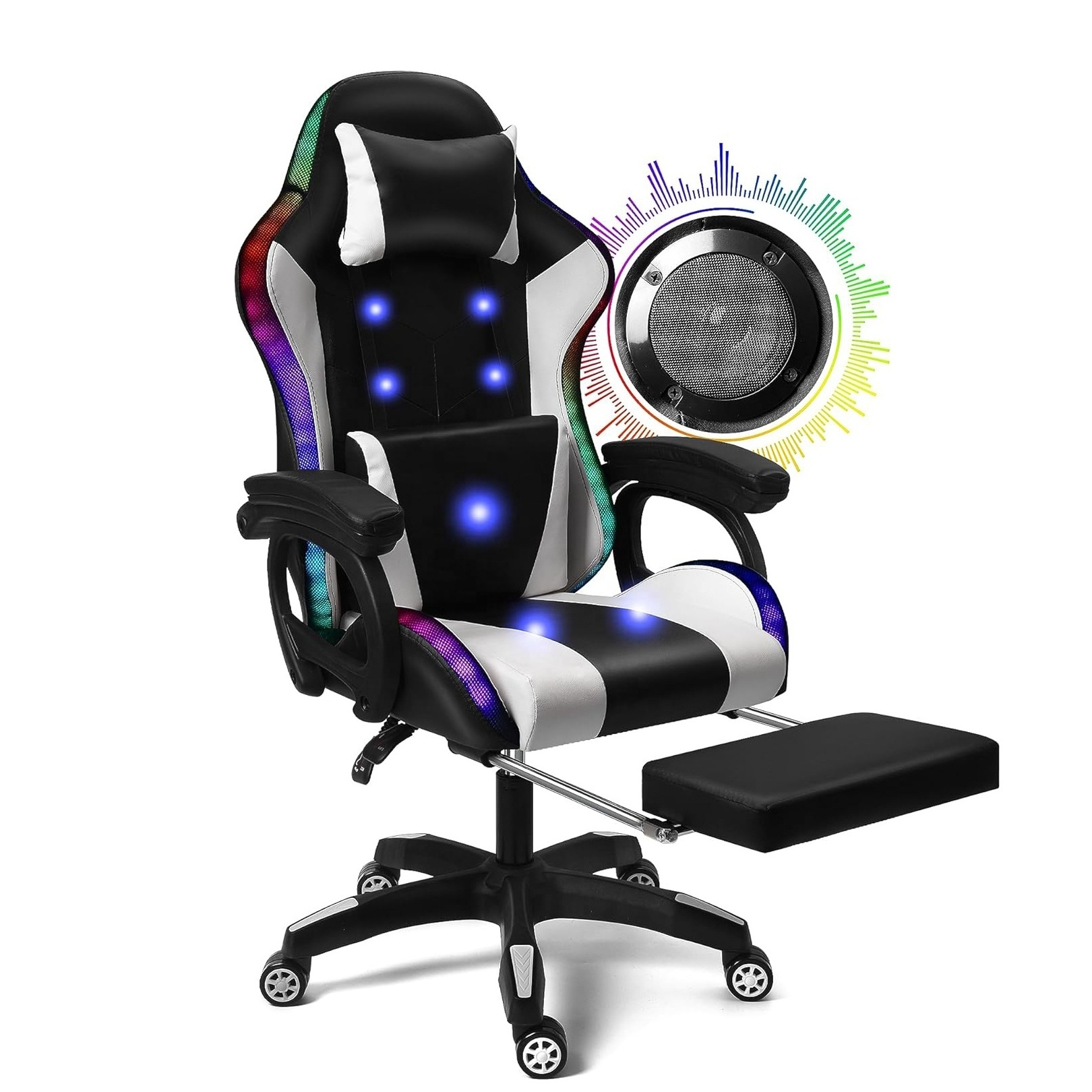 Cheap Rgb Led Pu Leather Gaming Chair Massage Office Gamer Chairs  Racing Black And Red Computer Chair With Light And Speaker