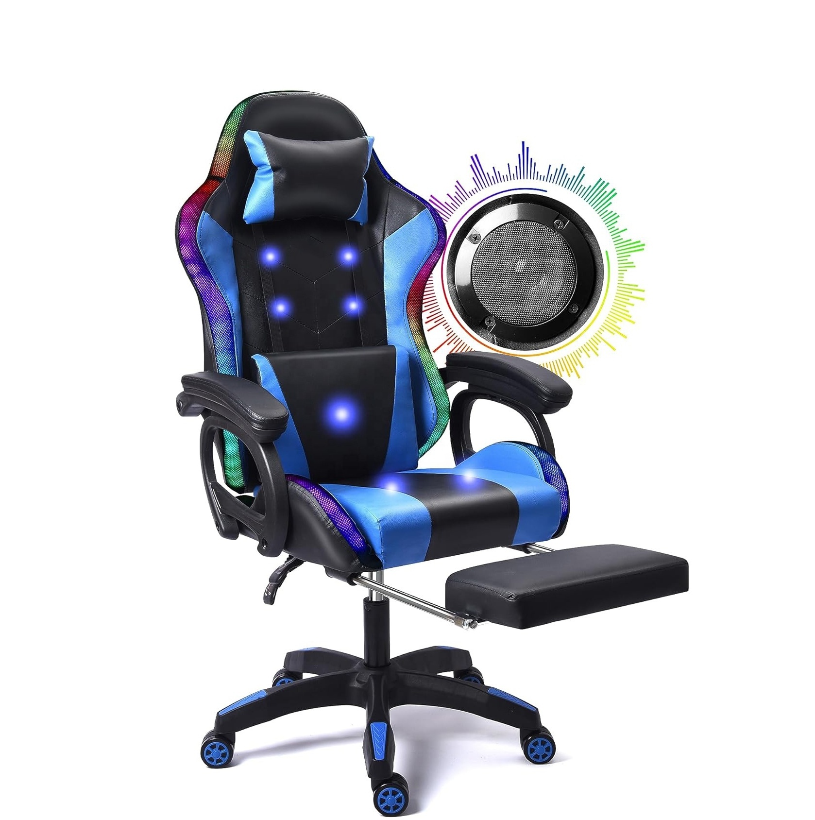 Cheap Rgb Led Pu Leather Gaming Chair Massage Office Gamer Chairs  Racing Black And Red Computer Chair With Light And Speaker