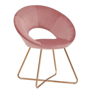 Factory wholesale Pink Accent Chair Velvet Vanity Chair Living Room Desk Chair with Golden Legs Mid-Back