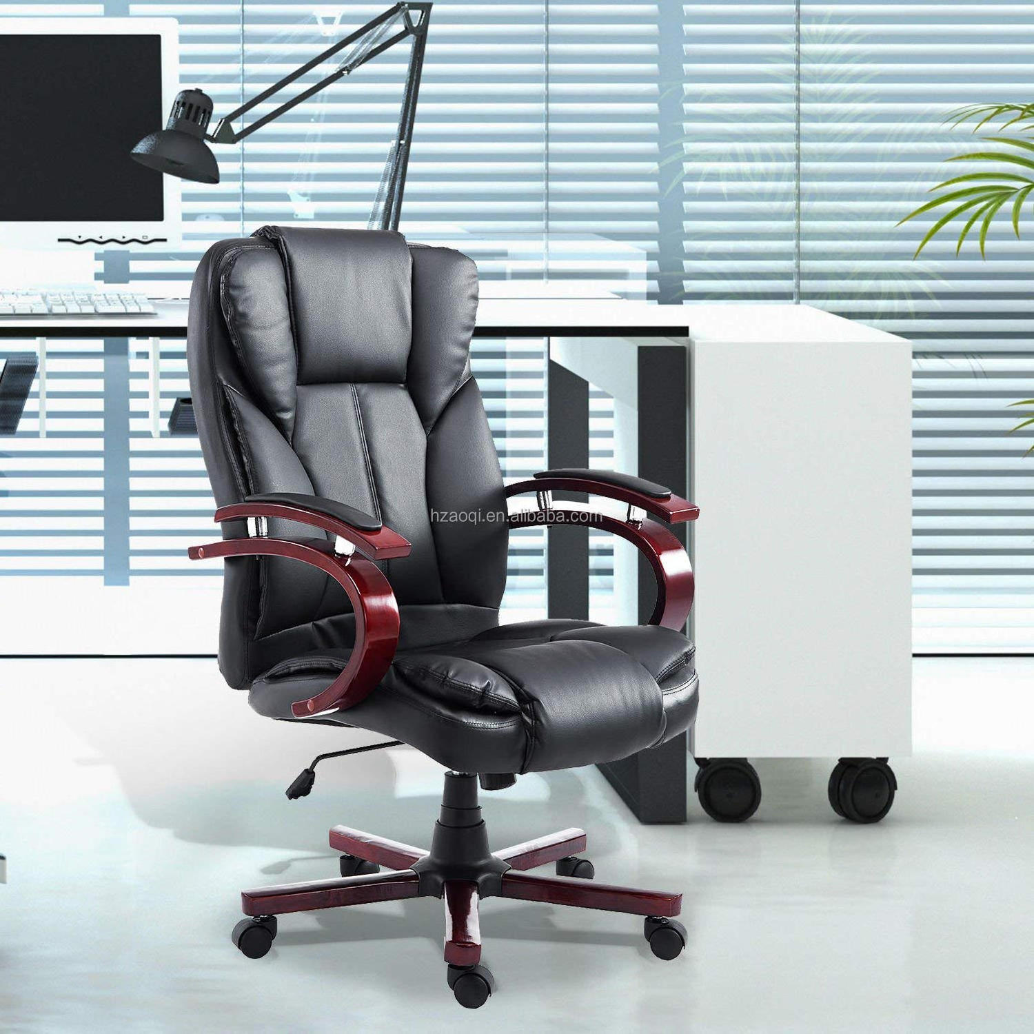 Comfortable Sedentary Leather Solid Wood Office Chair Reclining Swivel Chair Boss Leather Solid Wood Lift Executive Chair