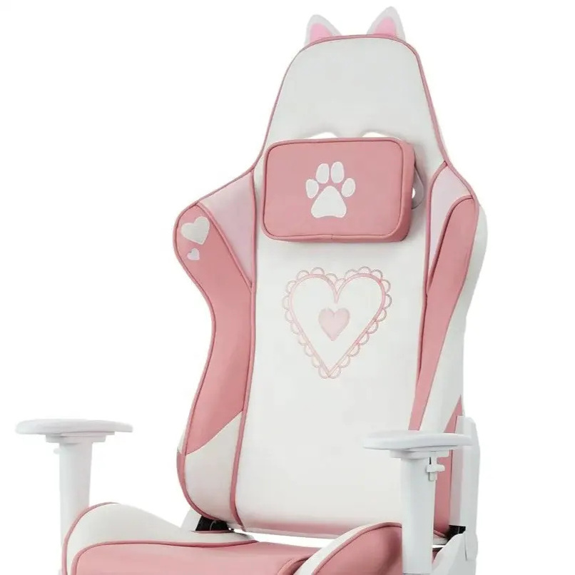 Colombia Female Gamer Free Shipping Computer Desk Pink Gaming Chair Cheap Stock Custom 2d White Arm Cute Girl Cat Chair with Paw