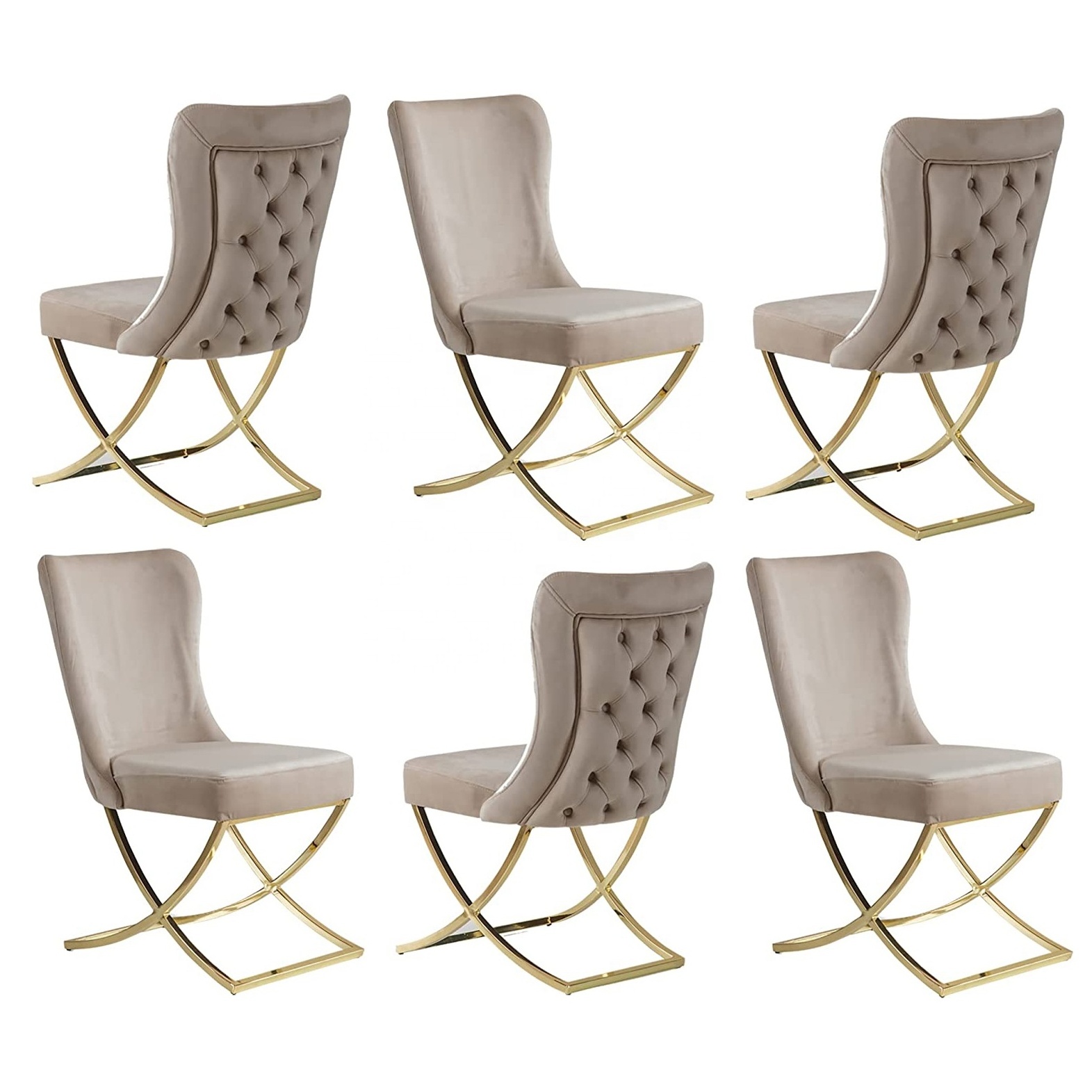 Exclusive Dining Chair Upholstery with Chrome Legs Dining Furniture Home Hotel Beige Microfiber Royal Collection Dining Chair