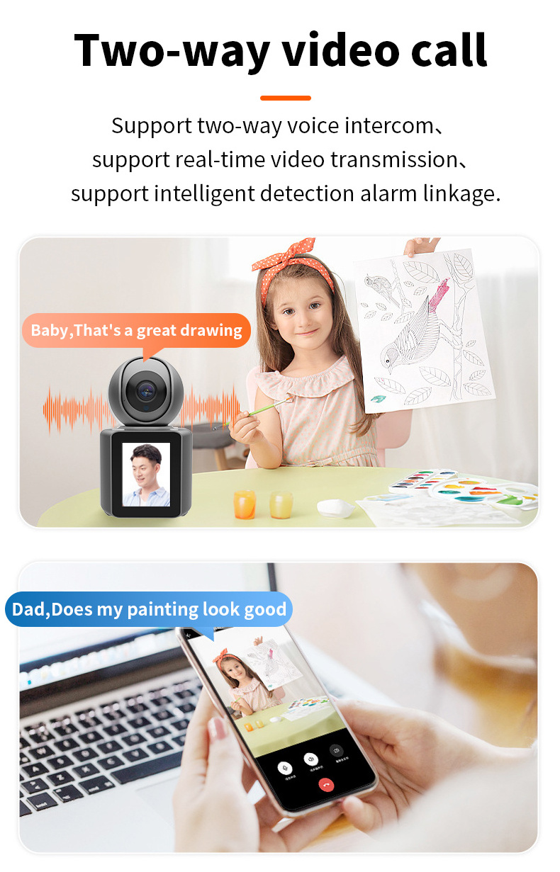 1080P WIFI Camera 2.8In IPS LCD Screen One Click Video Call Camera Night Vision Motion Detection Home Surveillance WiFi