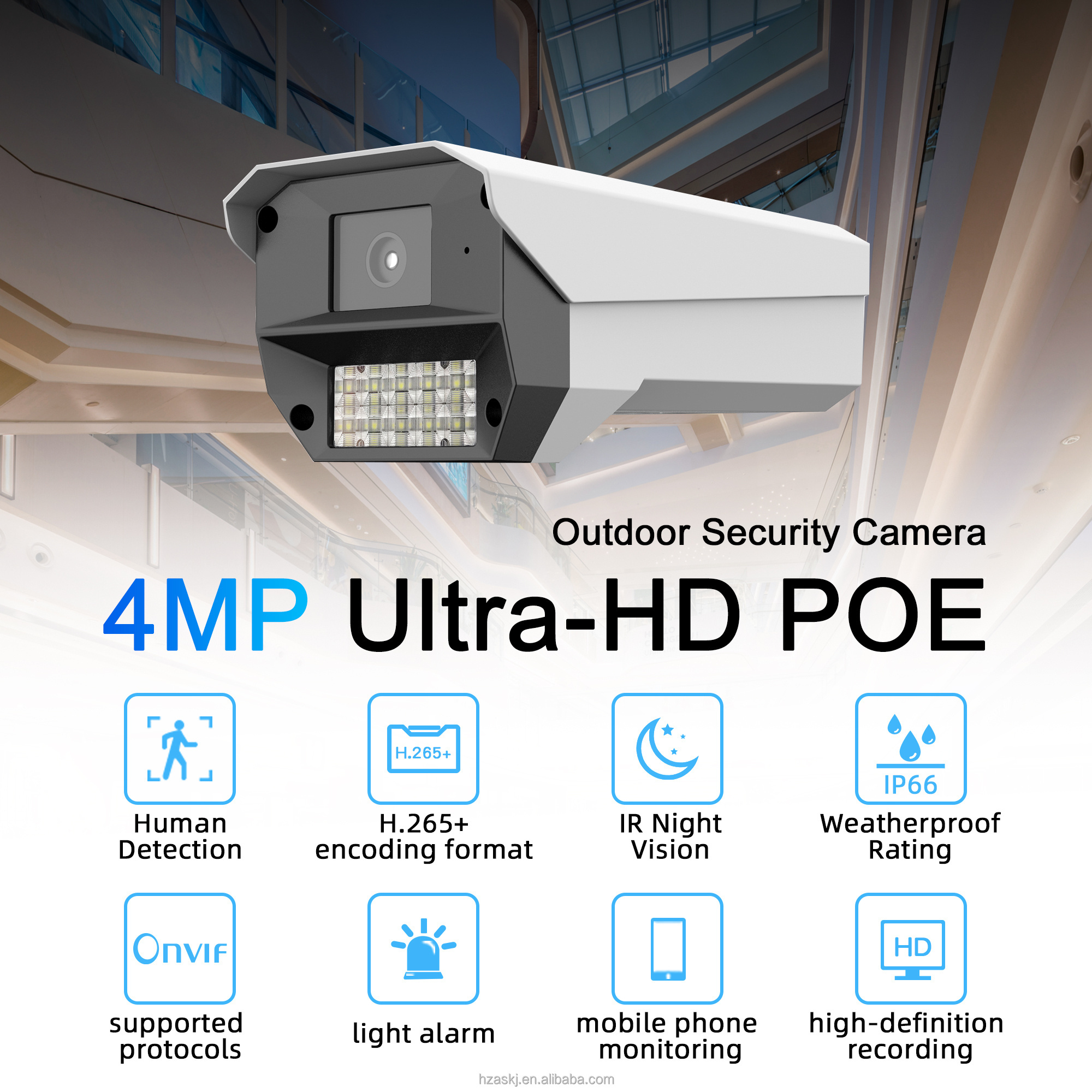 Cheap OEM H265 IP POE Indoor Outdoor Dual Light 4MP 2K AI Human Motion Detection CCTV Security Network IP Internet Bullet Camera