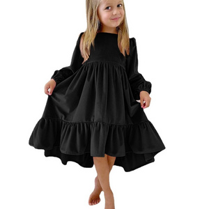 Autumn Toddler Girl New Ruffled Long-Sleeved Suede Dress Party Children's Clothes Princess Skirt