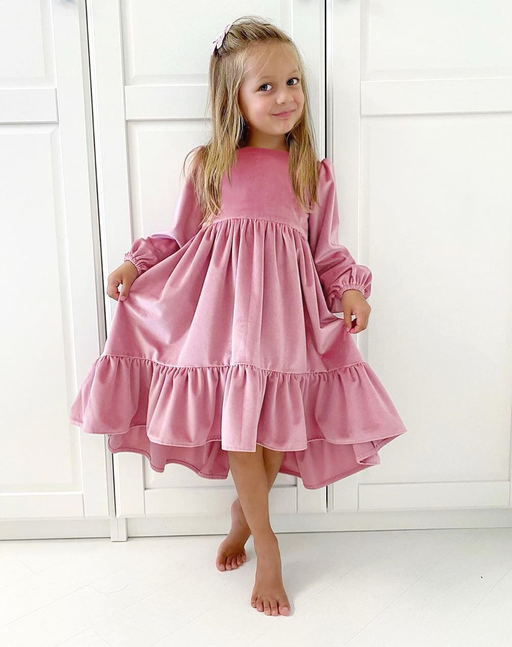 Autumn Toddler Girl New Ruffled Long-Sleeved Suede Dress Party Children's Clothes Princess Skirt