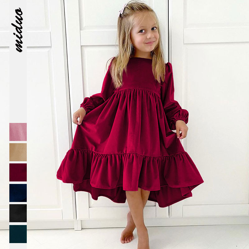 Autumn Toddler Girl New Ruffled Long-Sleeved Suede Dress Party Children's Clothes Princess Skirt