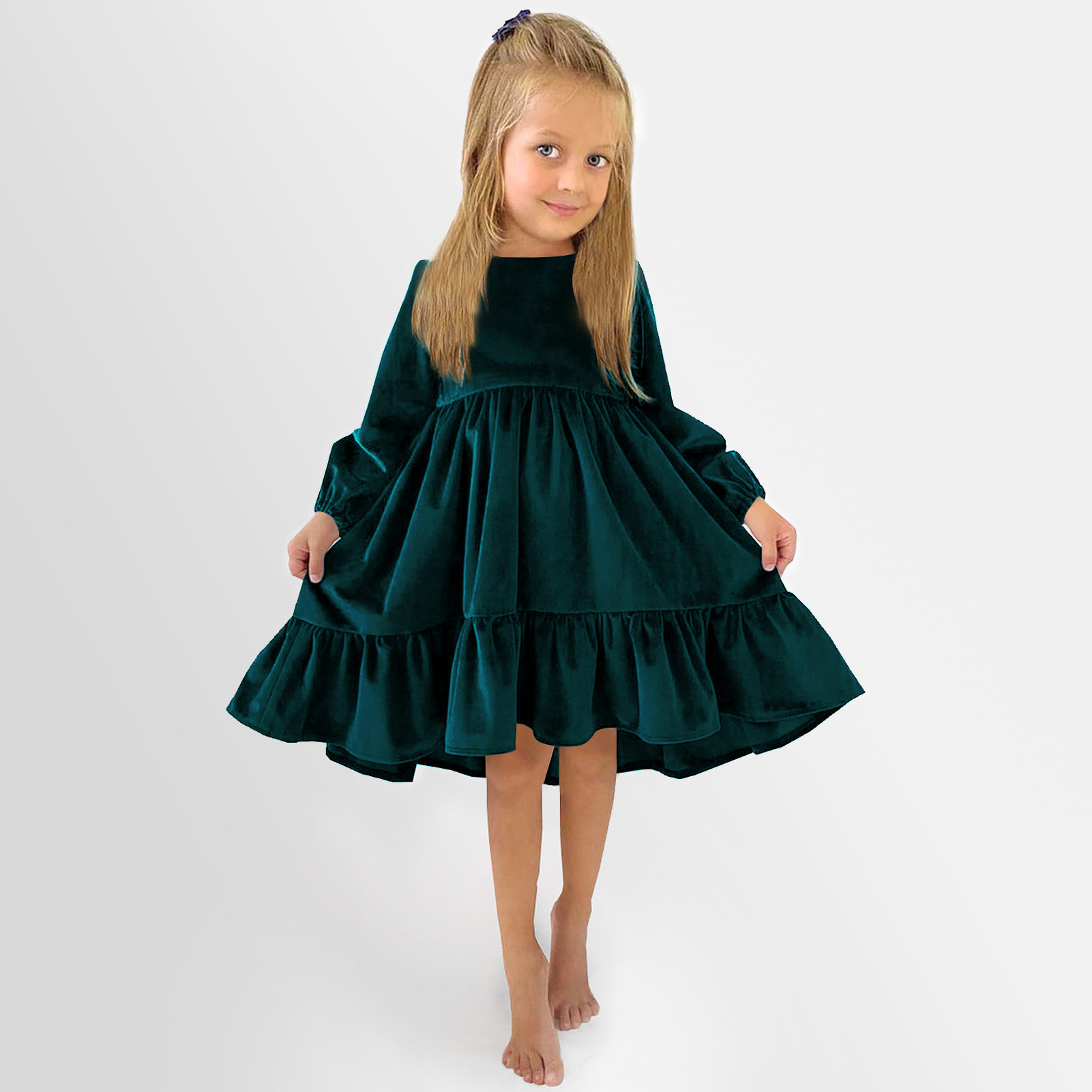 Autumn Toddler Girl New Ruffled Long-Sleeved Suede Dress Party Children's Clothes Princess Skirt