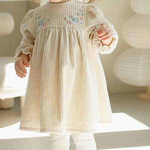 Autumn New Children's Autumn Little Children Little Girls Corduroy Embroidered Long Sleeve Princess Dress