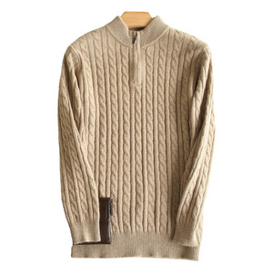 Classic men's Cable Knit Sweater winter wool blend Half turtleneck jumper heavy sweater 1/4 Zip up Pullover