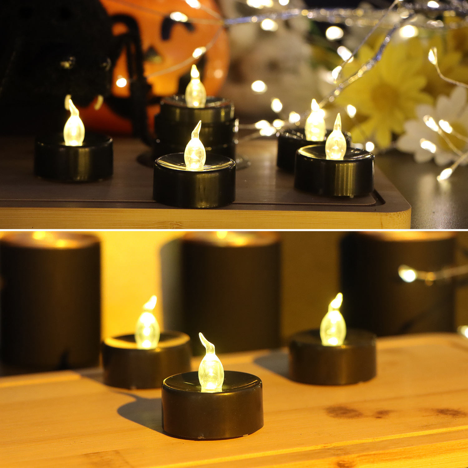 Holiday party event Battery Operated Halloween Candle led Tea Lights Flameless Flickering Black Candles Ideal for Holiday Decor