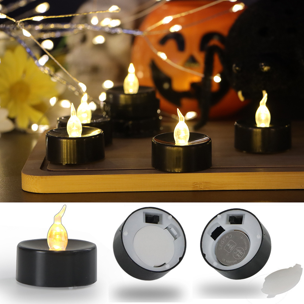 Holiday party event Battery Operated Halloween Candle led Tea Lights Flameless Flickering Black Candles Ideal for Holiday Decor