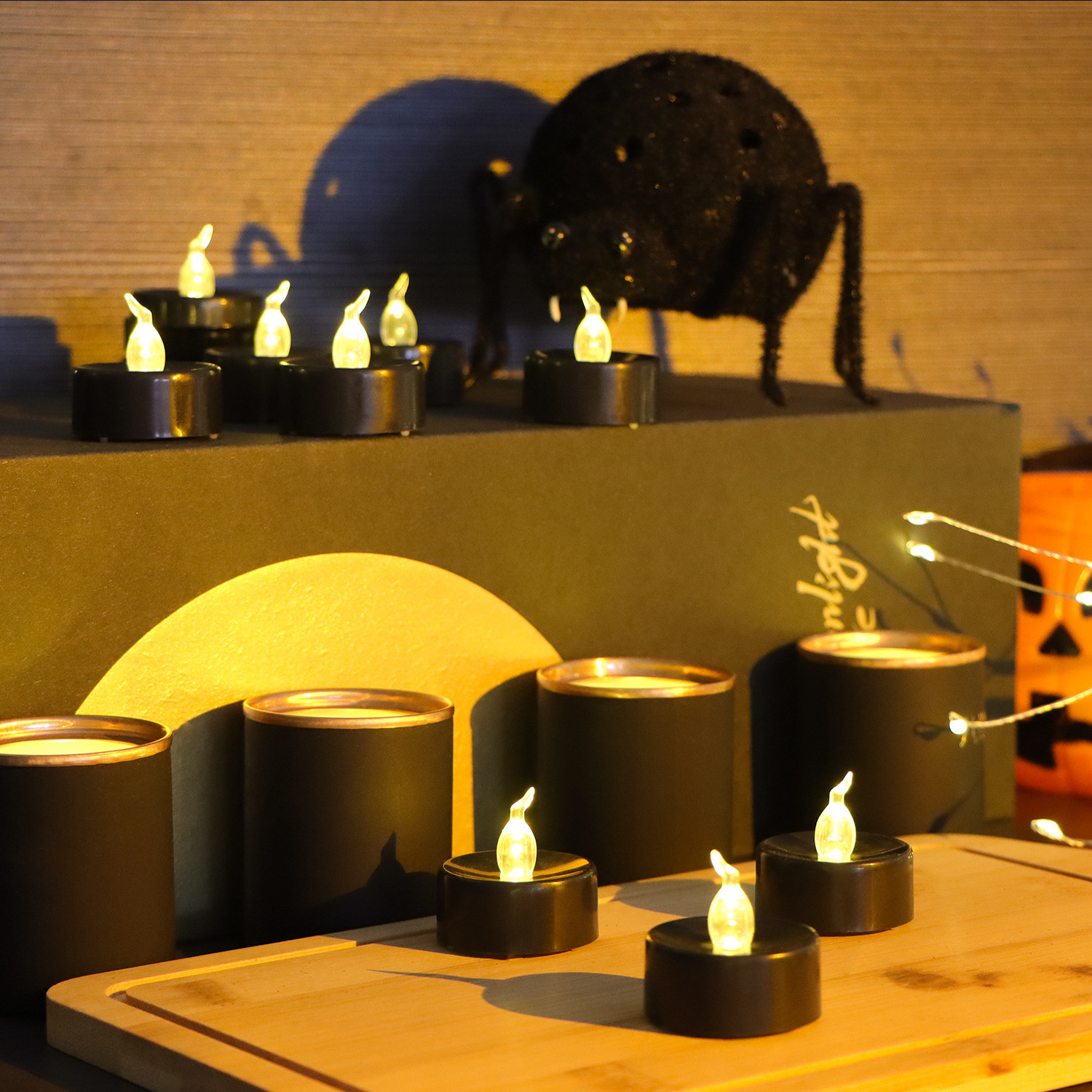 Holiday party event Battery Operated Halloween Candle led Tea Lights Flameless Flickering Black Candles Ideal for Holiday Decor