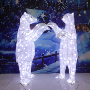 Outdoor Waterproof LED Light 3D White Polar Bear Motif Light For Garden Park Zoo Street Shopping Mall Decoration