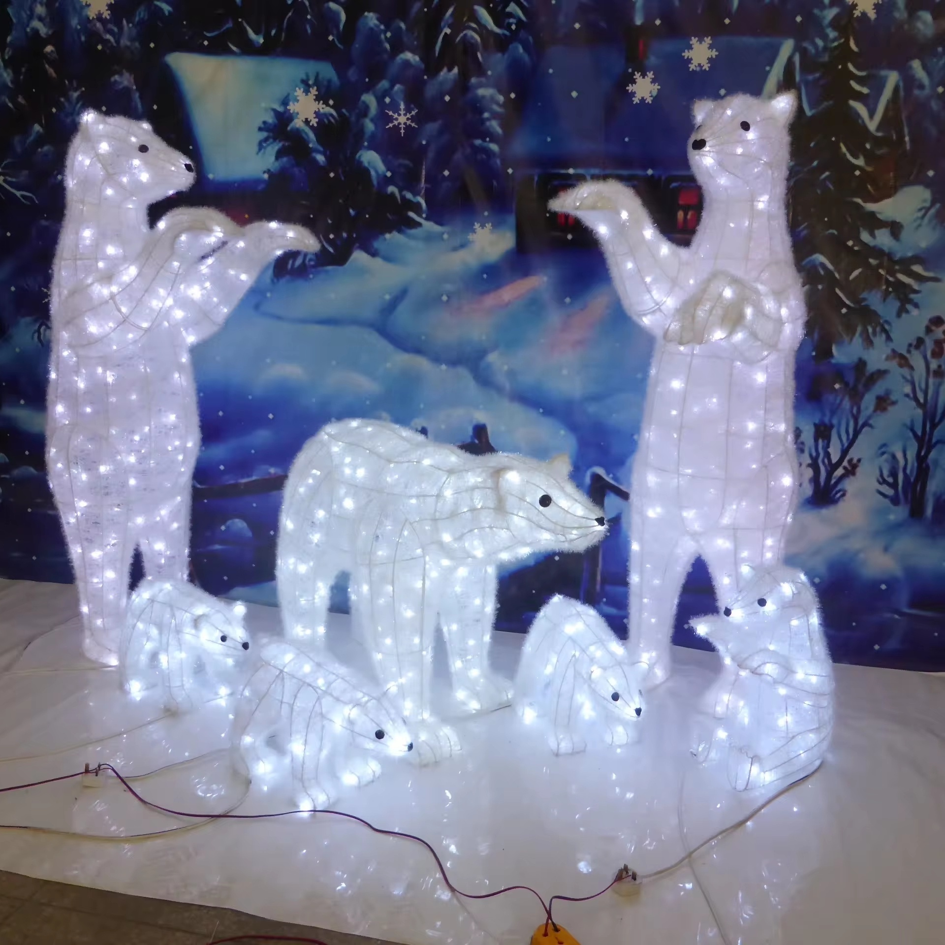 Outdoor Waterproof LED Light 3D White Polar Bear Motif Light For Garden Park Zoo Street Shopping Mall Decoration