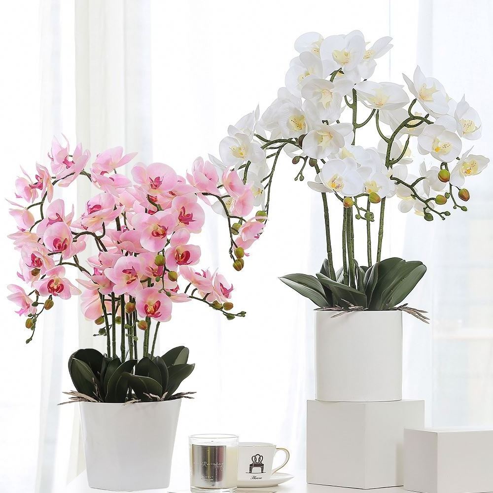 Flowers Artifical Large Yiwu White Pink China Real Touch Orchid  Artificial Flower For Wall Decoration