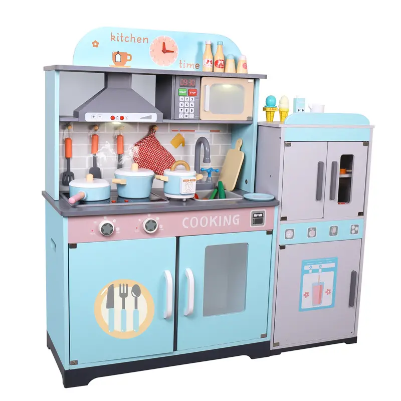 Custom Light Sound Refrigerator Kitchen Toys Wooden Kids Pretend Play Toys for Children