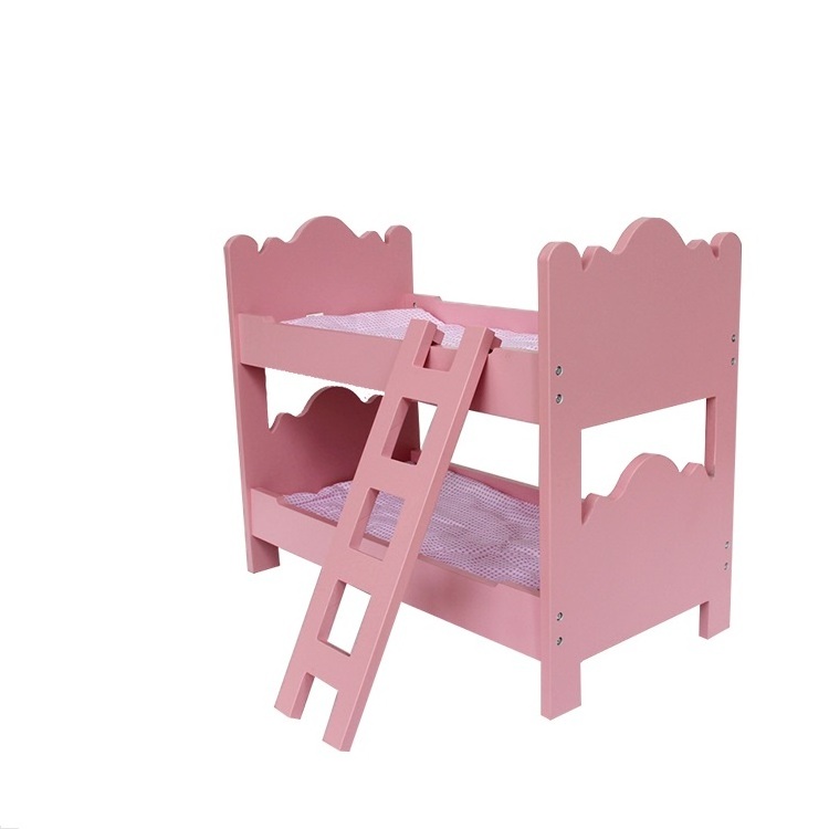 Mini toy bed furniture high quality wooden dolls bunk Bed for Twin Dolls fits 18 Inch Dolls