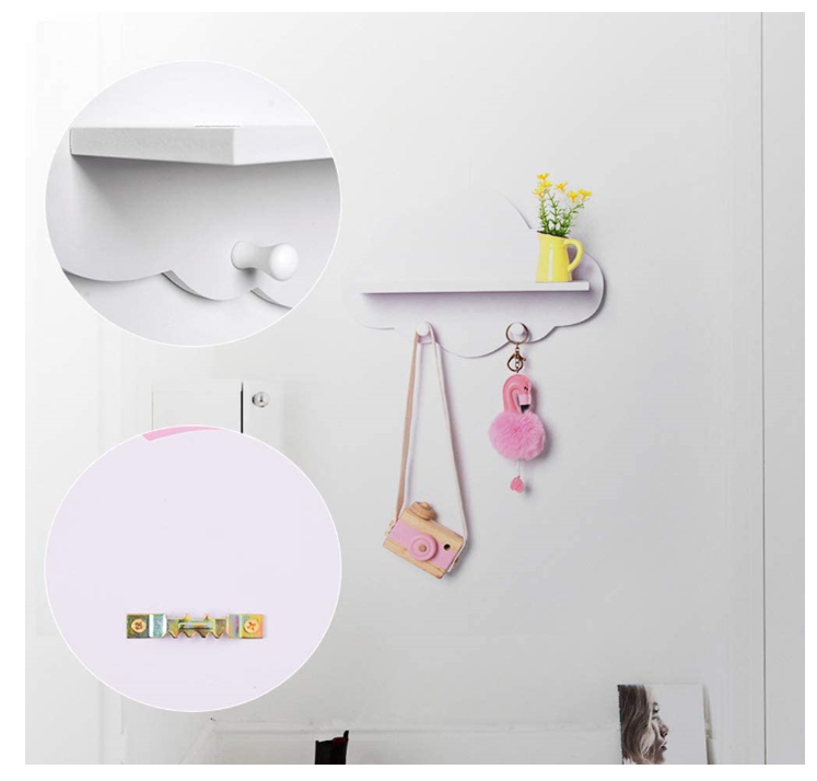 Cloud Shape Wood Floating Shelf Wall Mount Display Board Coat Hanger Wall Hang Storage Rack