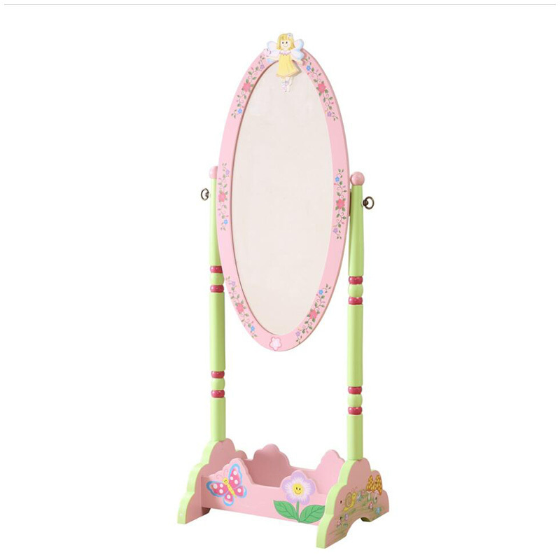 Wooden Full Length Floor Standing Oval Body Dressing Mirror Swivel Cheval for Girls Kids Bedroom Furniture