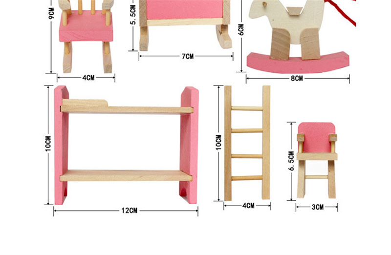 Dolls House Accessories Doll House Furniture Fairy Garden Accessories Miniature Wooden Furniture Set Include Bunk Bed Chair Crad