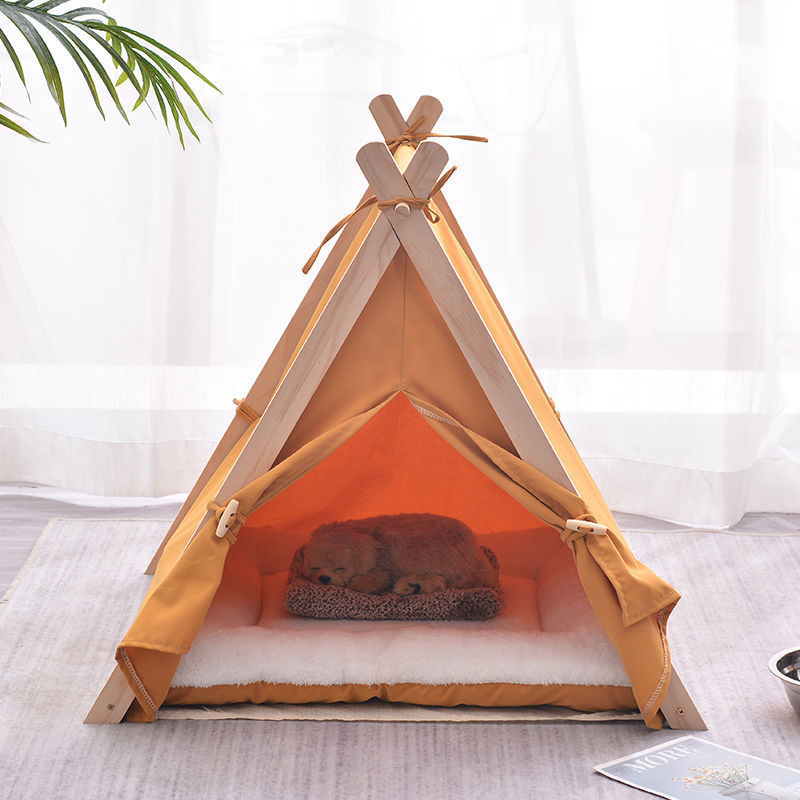 Pet Tent Nest Canopy Design Log Cabin Wooden Breathable Elevated Safety Pet House Cat Bed