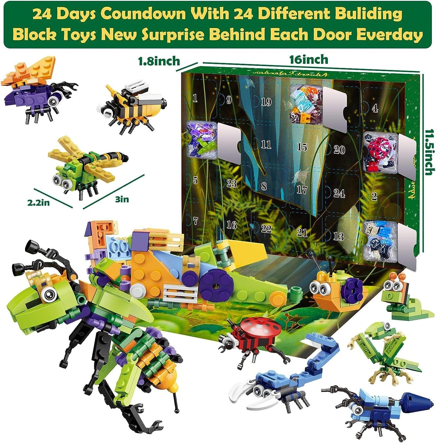 Hot sale Kids Advent Calendar Insect Building Blocks Christmas Calendar 24 Days Christmas Countdown Calendars Building Blocks