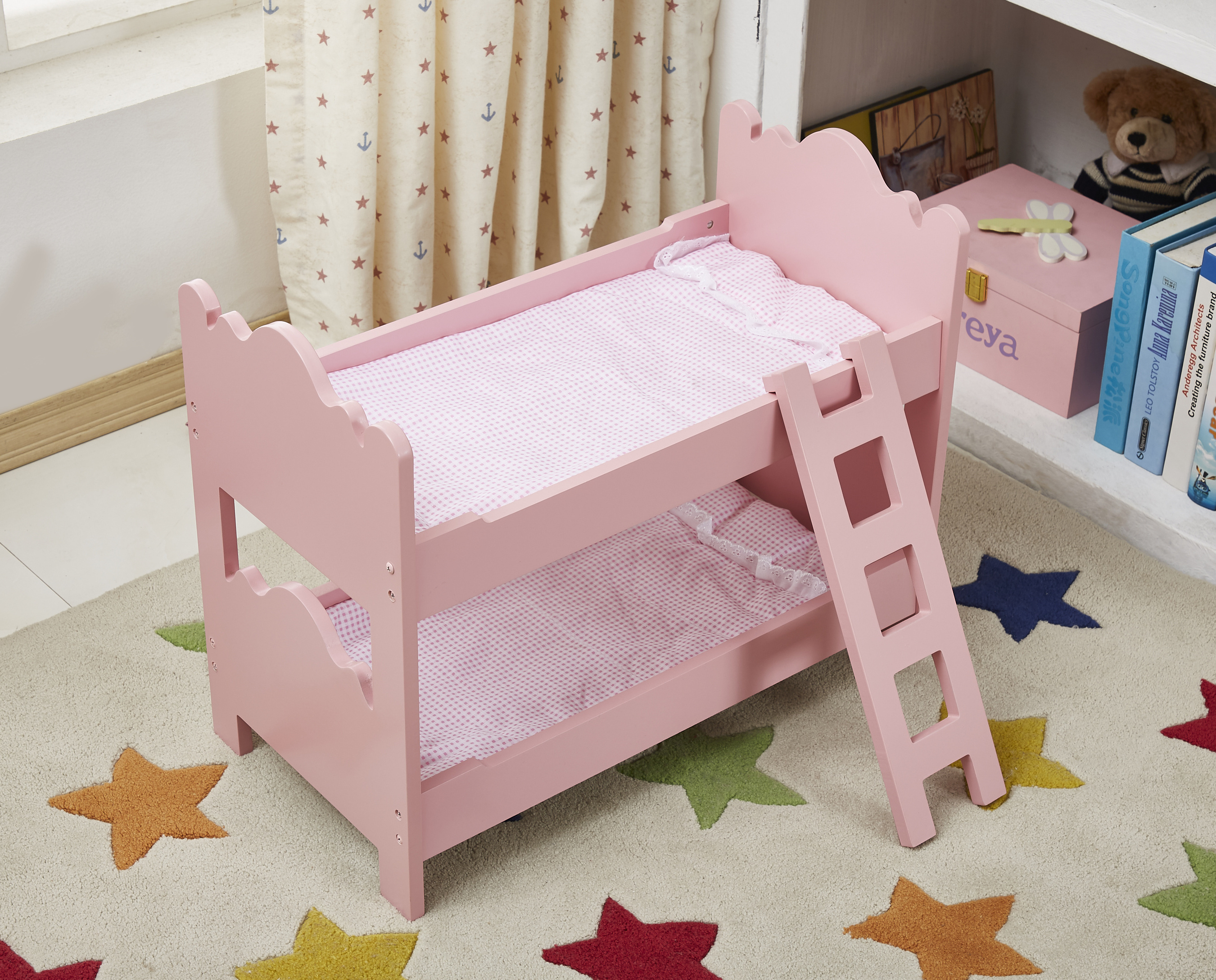 Mini toy bed furniture high quality wooden dolls bunk Bed for Twin Dolls fits 18 Inch Dolls