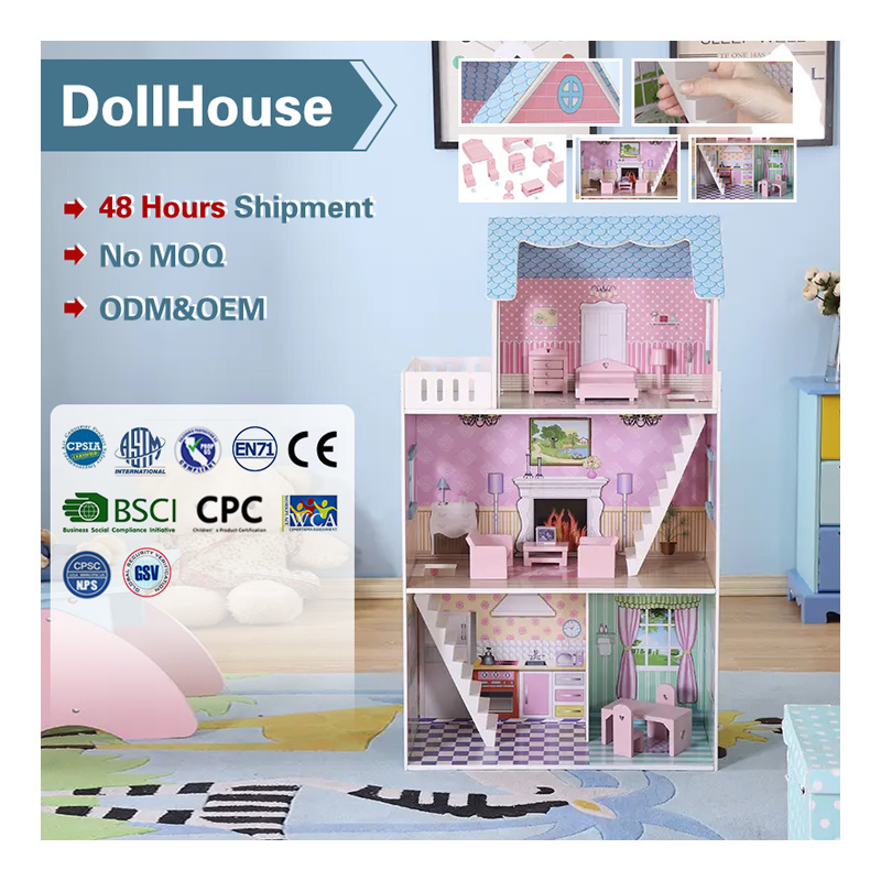 Latest kids large diy  dollhouse set furniture toys  big wooden doll house for children