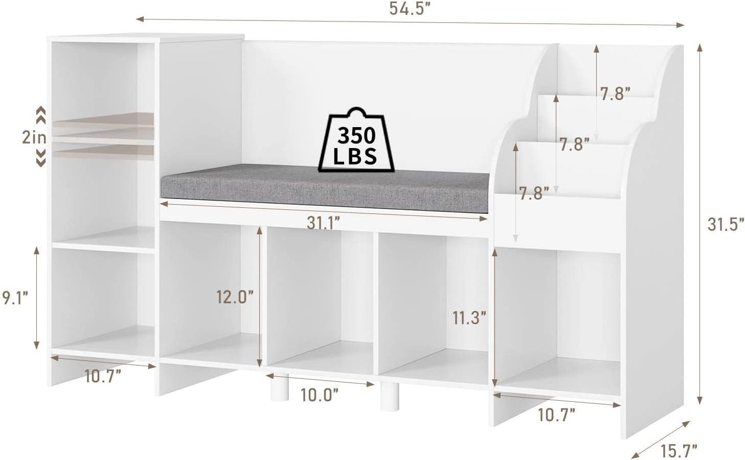 Modern Bookshelf with Reading Nook Bookcase with Seat Cushion and Adjustable Shelf Storage