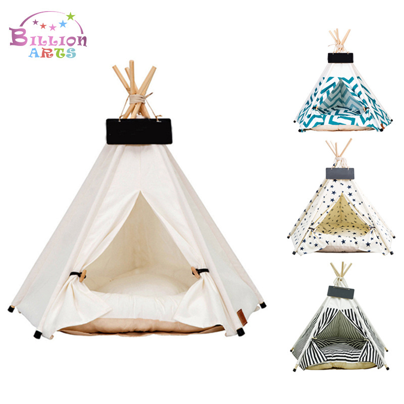 3 Sizes Foldable Pet Teepee Tent for Dogs and Cats Puppies House with Bed Pet Tent Bed Indoor Outdoor