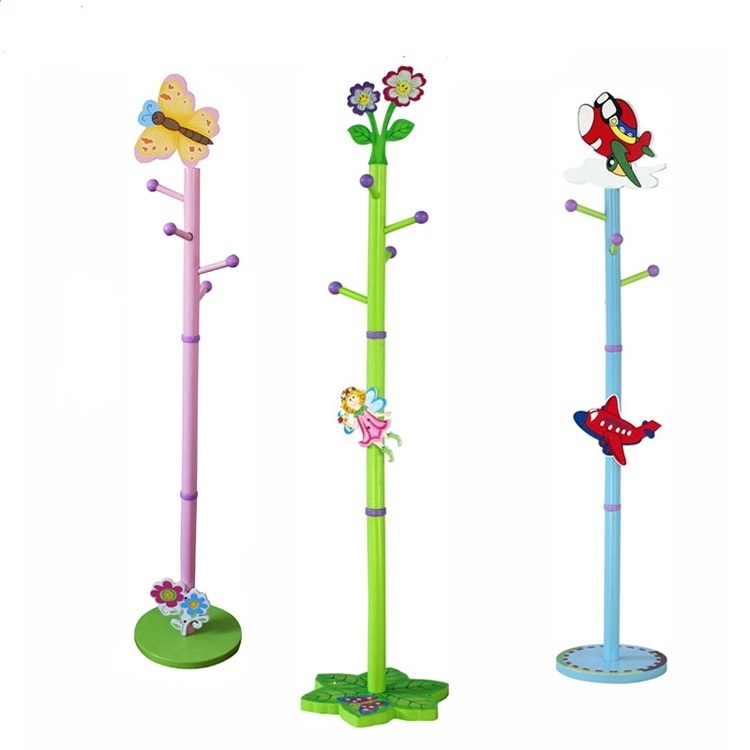 Wood coat standing Kids home furniture Hat hanger holder 4 hooks tree wooden coat rack for kids