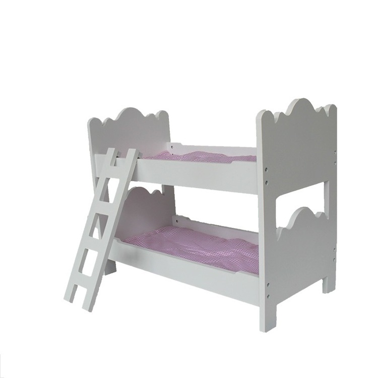 Mini toy bed furniture high quality wooden dolls bunk Bed for Twin Dolls fits 18 Inch Dolls