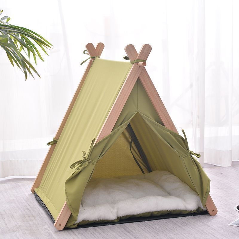 Pet Tent Nest Canopy Design Log Cabin Wooden Breathable Elevated Safety Pet House Cat Bed