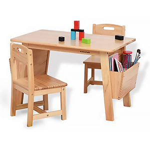 Kids Furniture Table and 2 Chair Set with Storage Desk and Chair Set for Children Toddler Activity Table Solid Wood Natural