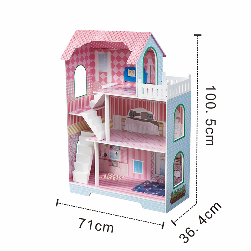 Classic 3 floors Girls Pretend Role Play Game Kids Big Wooden Doll House Dollhouse for Children