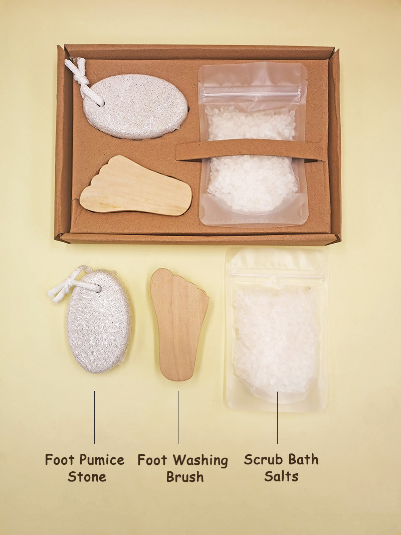 Feet Care Set Pumice stone& Brush&Himalayan salt in one set smooth skin Feet Scrub Gift Set