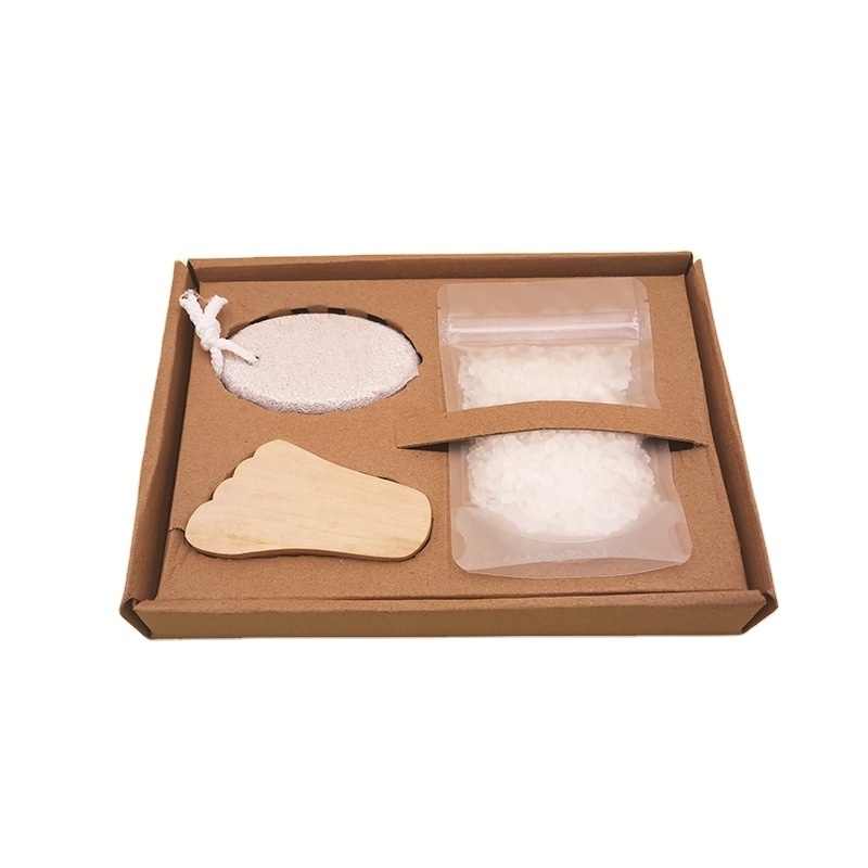 Feet Care Set Pumice stone& Brush&Himalayan salt in one set smooth skin Feet Scrub Gift Set