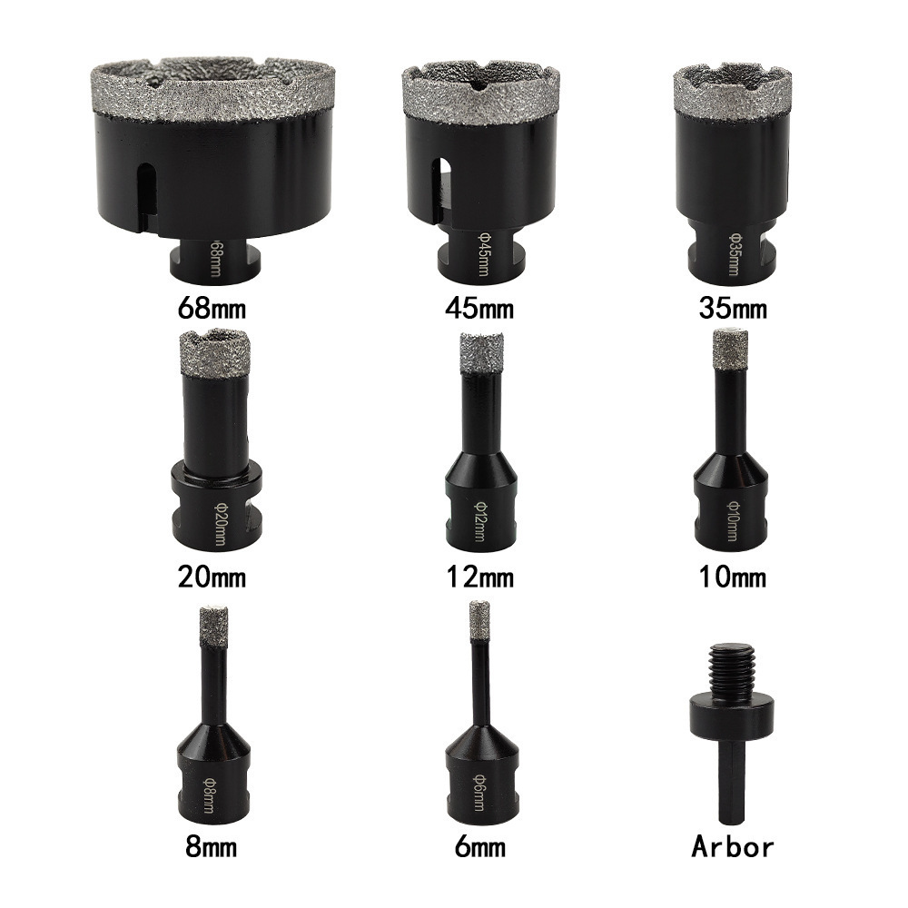 9PCS M14 Thread Diamond Dry Drill Bit Vacuum Brazed Porcelain Tiles Granite Marble Hole Saw Set