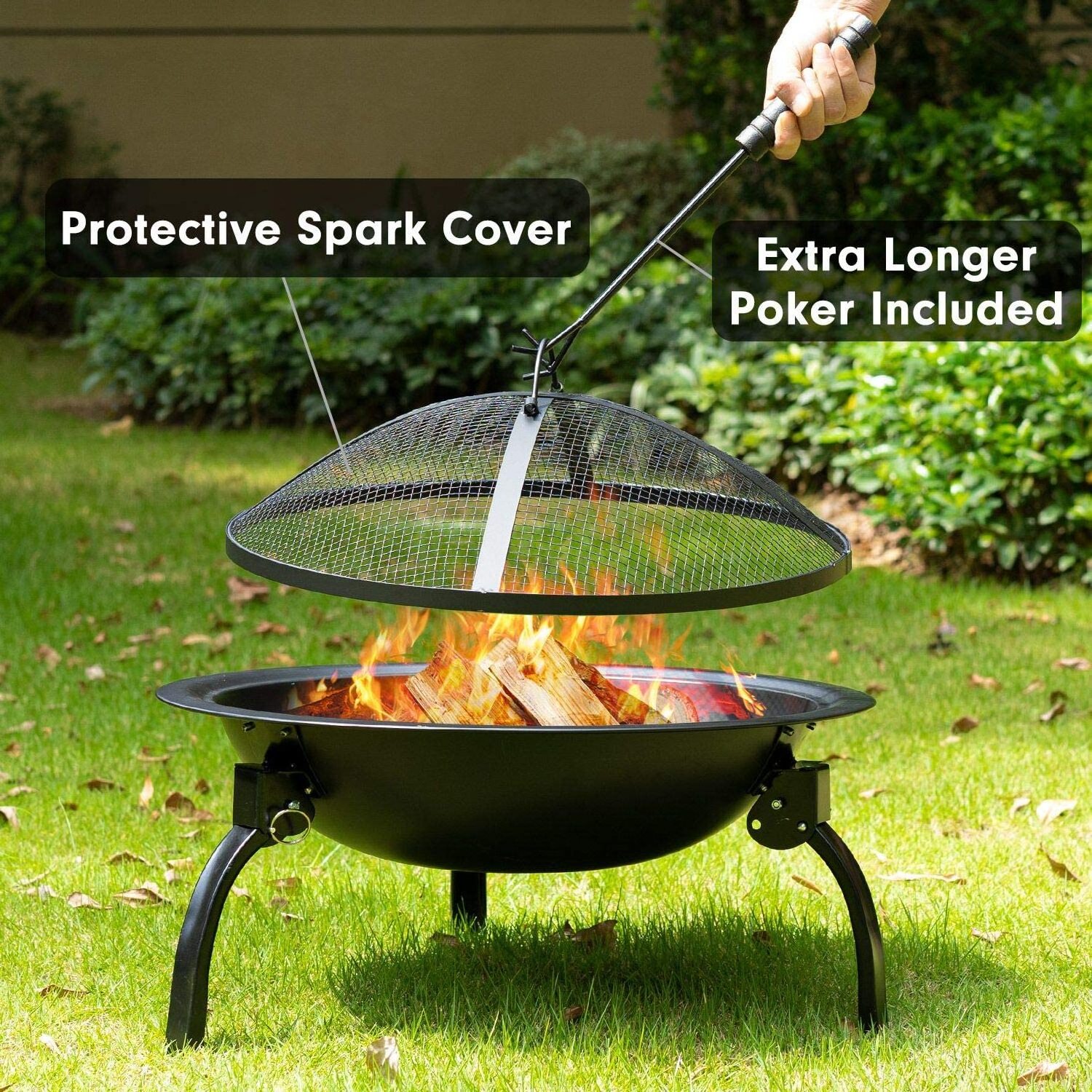 2023 New Design 17 Inch Free Standing Outdoor Large Capacity Portable Folding Fire Pit For Camping