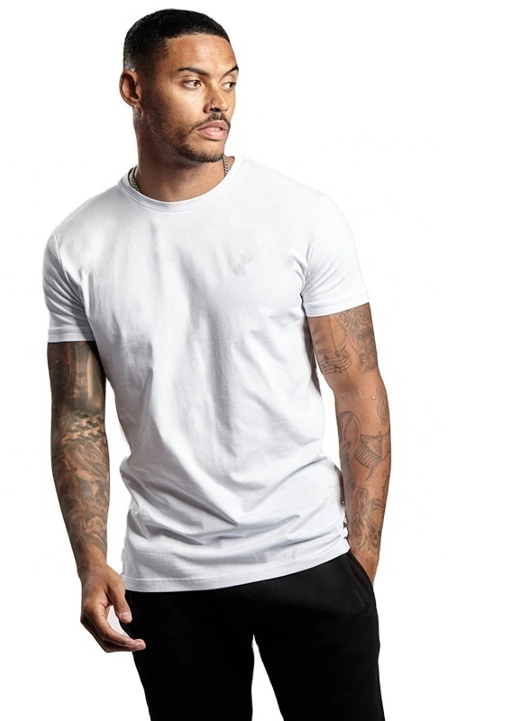 plain white 95% cotton 5% elastane fabric short sleeve t shirt slim fit gym muscle bodybuilding performance printed  t shirts