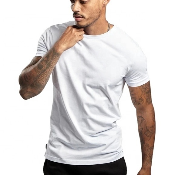 plain white 95% cotton 5% elastane fabric short sleeve t shirt slim fit gym muscle bodybuilding performance printed  t shirts