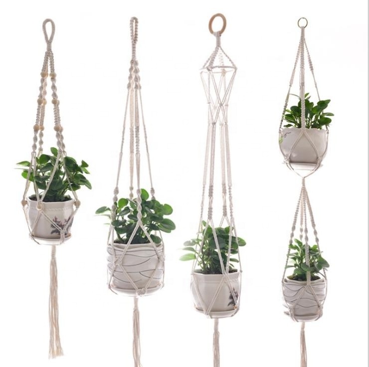 Handmade Woven Cotton Rope Flower Pot Indoor Huse Simple Macrame Plant Hanger