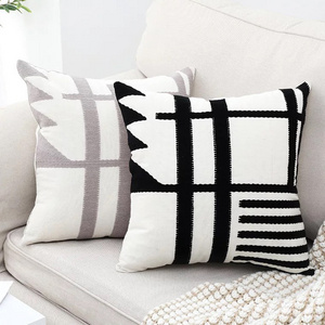 Home Decorative 3D Black And  White Gray Velvet Embroidery Throw Pillow Cushion Cover