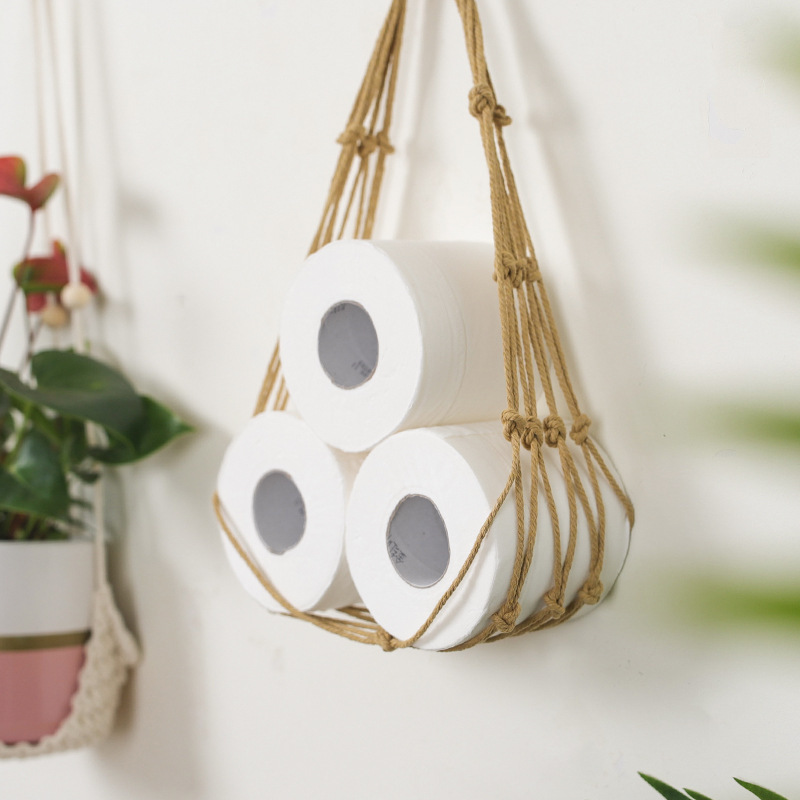 Nordic Macrame Wall Hangs Wooden Toilet Roll Paper Holder Towel Hanger Boho Decor Room Adornment Home Decor for Kitchen Bathroom