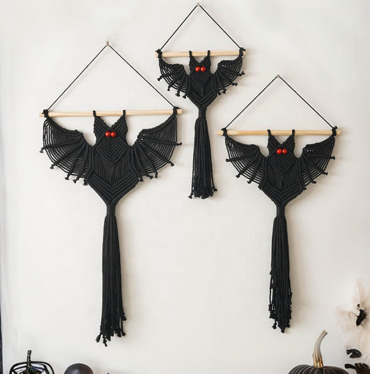 Bat Halloween Decorations Wall Art Handmade Cotton Home Decorative Macrame Wall Hanging Owl Ornament