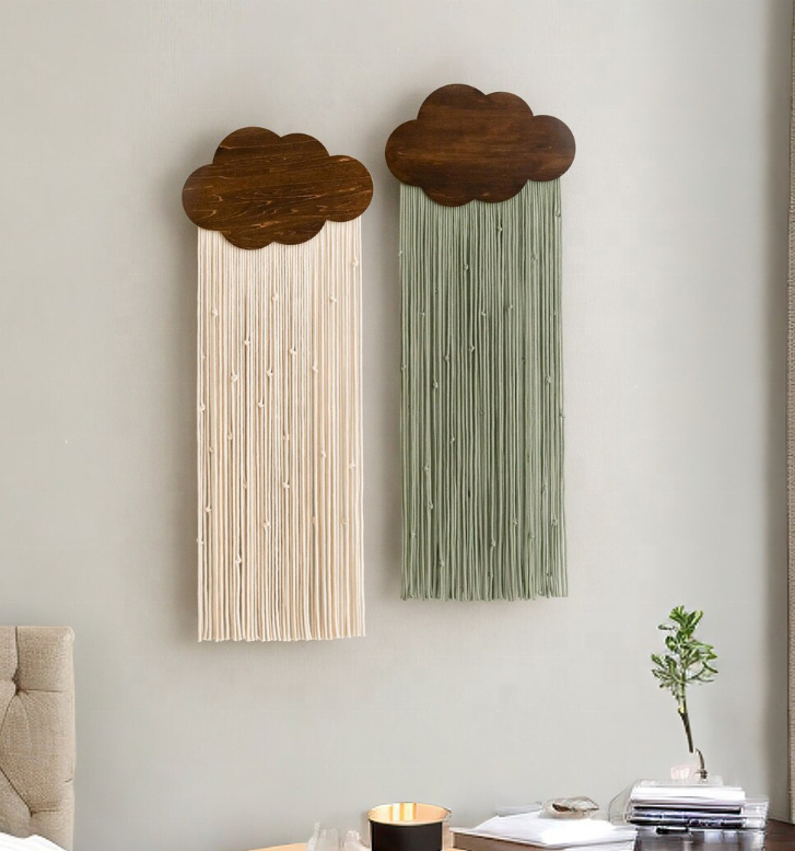 Nordic Wood Cloud Tapestry Home Decor Handmade Hanging Macrame Wall Hanging